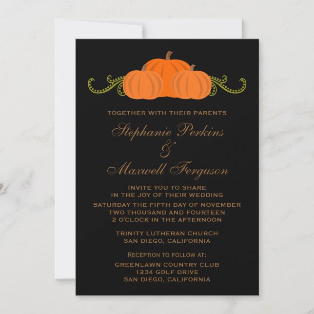 Citrouille  Mariage de automne Invitation (sombre) (Devant)