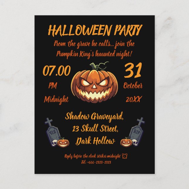 🖤 Citrouille noir roi Halloween Invitation 🎃 (Devant)