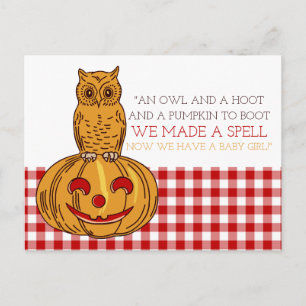 Citrouille Owl & En vichy bébé Faire-part fille