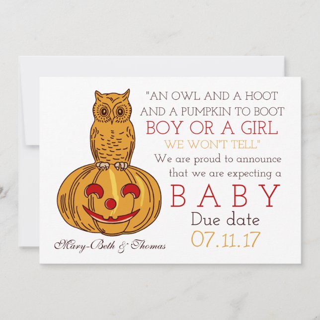 Citrouille Owl & En vichy Nouveau Faire-part bébé (Devant)