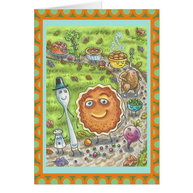 CITROUILLE PIE PARADE THANKSGIVING GREETING CARD V (Devant)