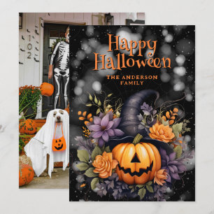 Citrouille portant une carte d'Halloween florale C