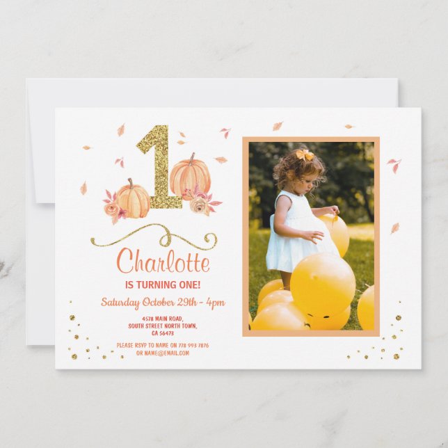 Citrouille Premier anniversaire Invitation photo d (Devant)