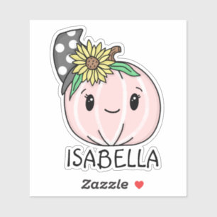 Citrouille rose avec nom Sticker personnalisé