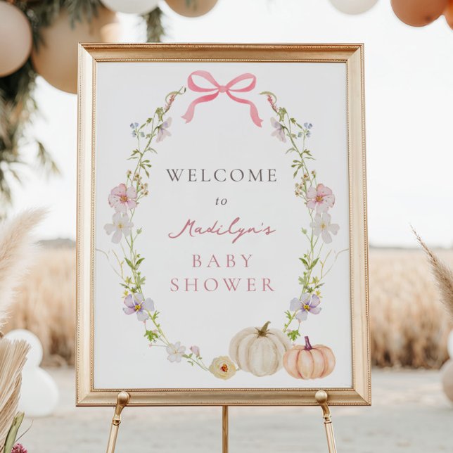 Citrouille rose Bow Floral Baby shower Affiche de  (Créateur téléchargé)