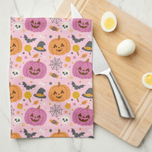 Citrouille rose Halloween Motif serviette de cuisi