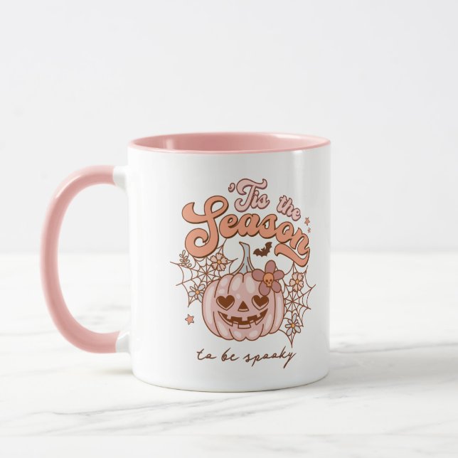 Citrouille rose mignon Halloween Nom rétro Mug ros (Gauche)
