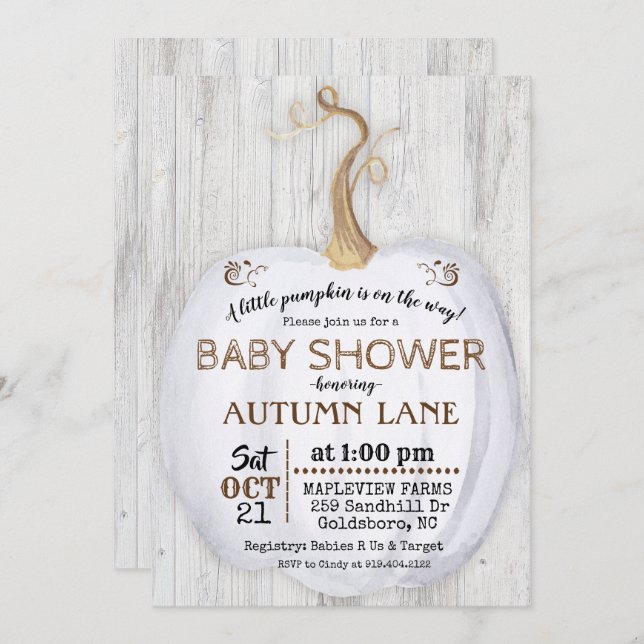 Citrouille Rustic Fall Baby shower Invitation (Devant / Derrière)