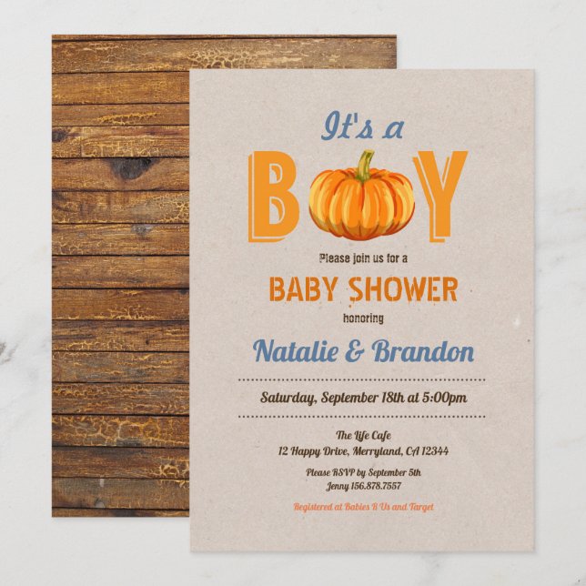 Citrouille rustique c'est une invitation de baby s (Devant / Derrière)