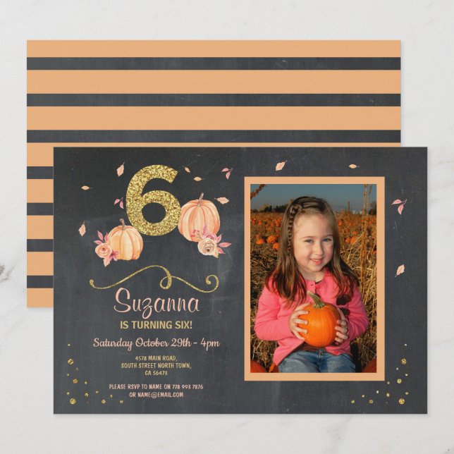 Citrouille SIX Anniversaire 6E Automne Invitation  (Devant / Derrière)