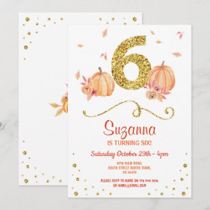 Citrouille SIX Anniversaire 6E Automne Invitation