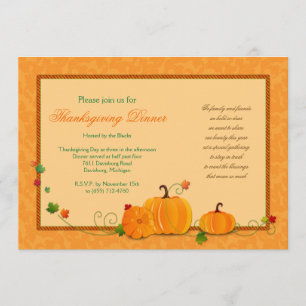 Citrouille Thanksgiving Diner fête Invitation