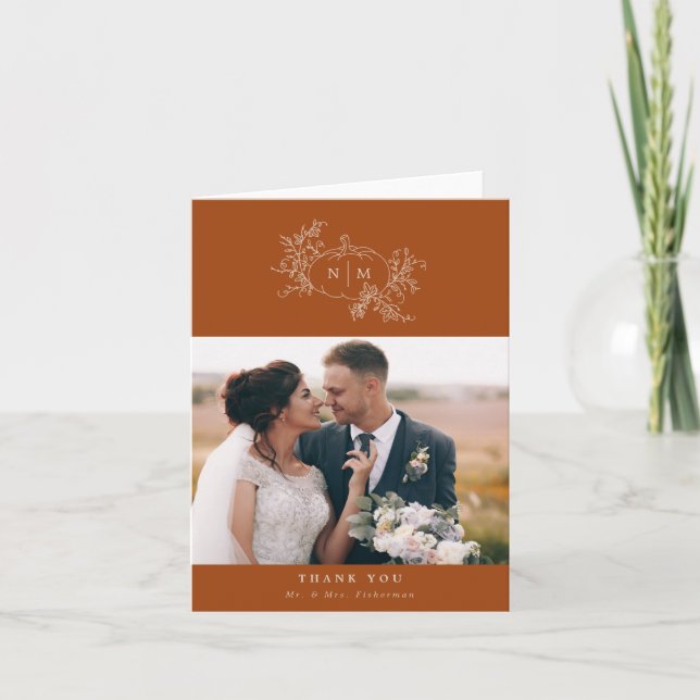 Citrouille Vines Monogramme Mariage Merci Cartes (Devant)