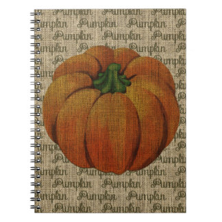Citrouille vintage sur le carnet de toile de jute