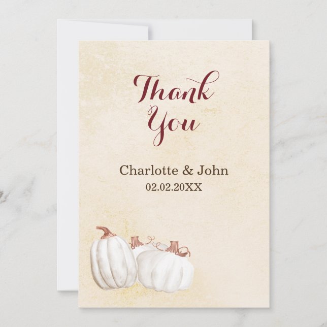 citrouilles blancs moisson d'automne mariage merci (Devant)