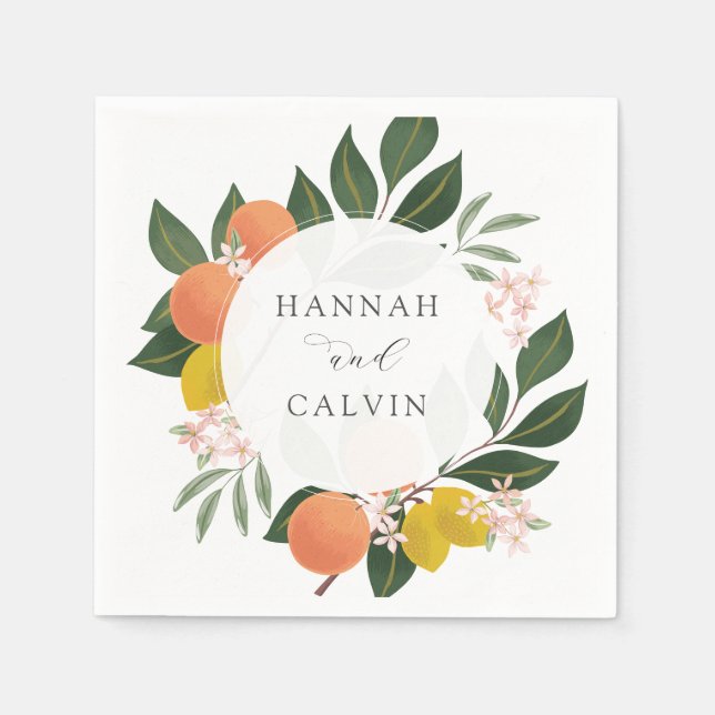 Citrus and Greenery Wedding Napkin (Front)
