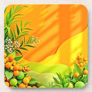 Citrus and Leaves Graphic Coaster