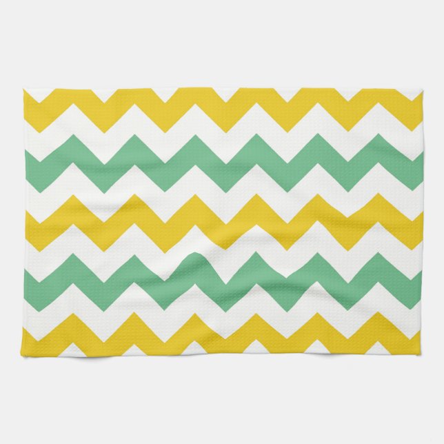 Citrus and Lime Chevron Zigzags Yellow Green Kitchen Towel (Horizontal)