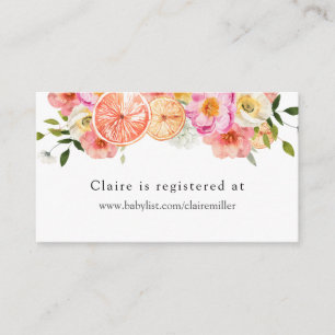 Citrus and Pink Flowers Baby Shower Registry  Enclosure Card