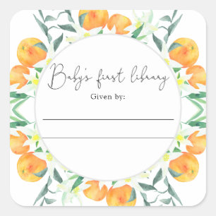 Citrus - Baby Shower bookplate, books for baby Square Sticker
