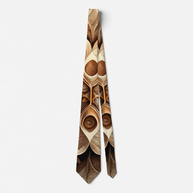Citrus Beige Brown Ornamental Plaid Decor Pattern Tie (Front)