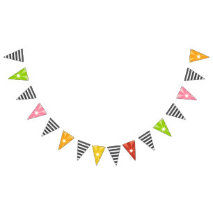 Citrus Black + White Stripe Twotti Fruity Birthday Bunting Flags