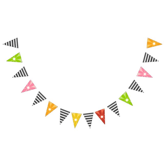 Citrus Black + White Stripe Twotti Fruity Birthday Bunting Flags (All)