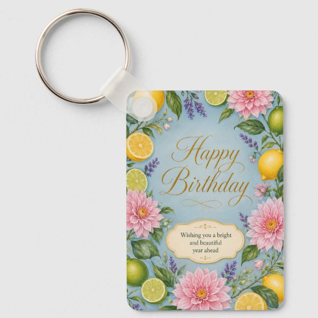 Citrus Bloom Birthday Celebration Keychain (Front)