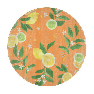 Citrus Bloom Watercolor Fabric Cutting Board