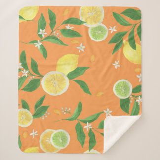 Citrus Bloom Watercolor Fabric Sherpa Blanket