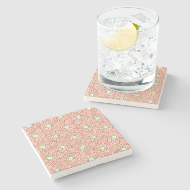 Citrus Blossom Tile Pattern Stone Coaster (Side)