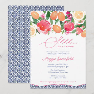 Citrus Blue Tiles Lady's Surprise Birthday Party Invitation