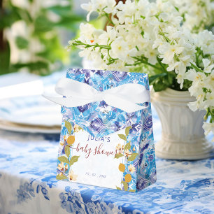 Citrus Blue Yellow Lemon Amalfi Coast Baby Shower Favor Box