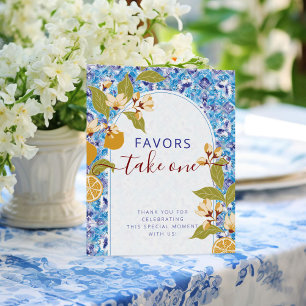 Citrus Blue Yellow Lemon Amalfi Coast Baby Shower Poster