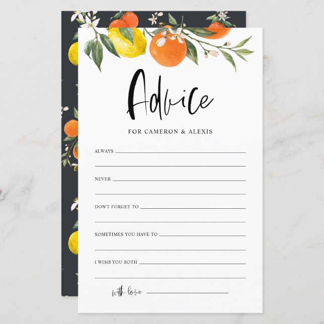 Citrus Botanical Advice for the Bride & Groom Card (Front/Back)