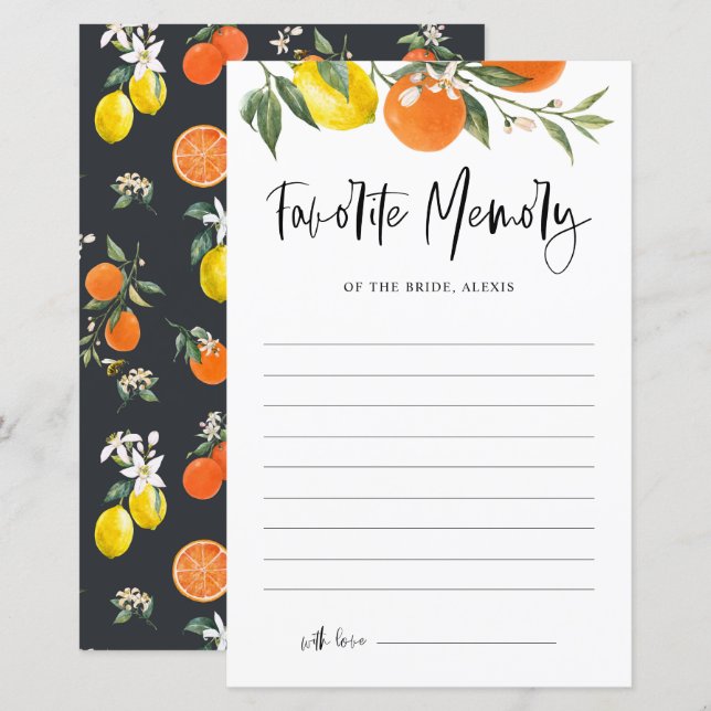 Citrus Botanical Favourite Memory of the Bride Car (Front/Back)