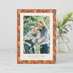Citrus Botanical Red Merry Christmas Family Photo Holiday Card