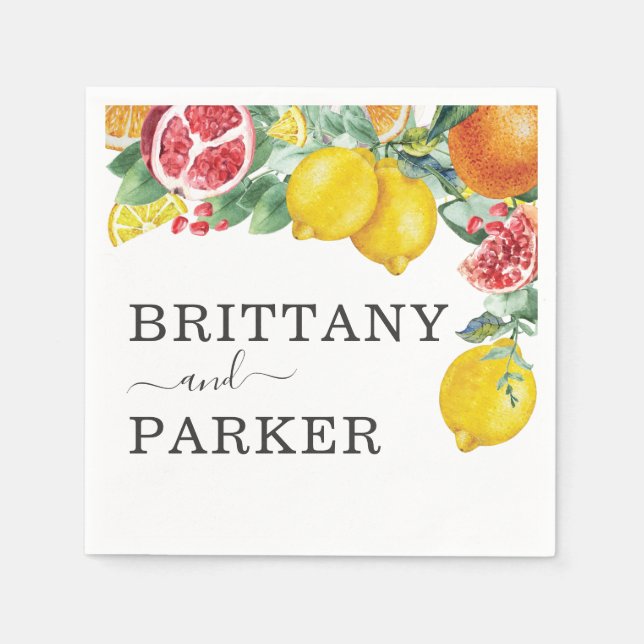 Citrus Botanical Wedding Watercolor Napkin (Front)