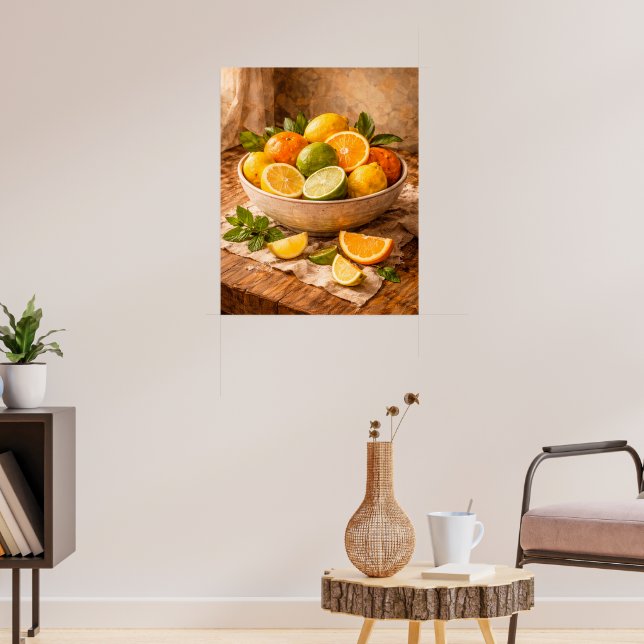 Citrus Bowl Still Life a Warm Rustic Kitchen Poster (Living Room 3)