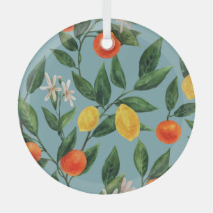 Citrus Branches: Watercolor Ornamental Pattern Glass Ornament