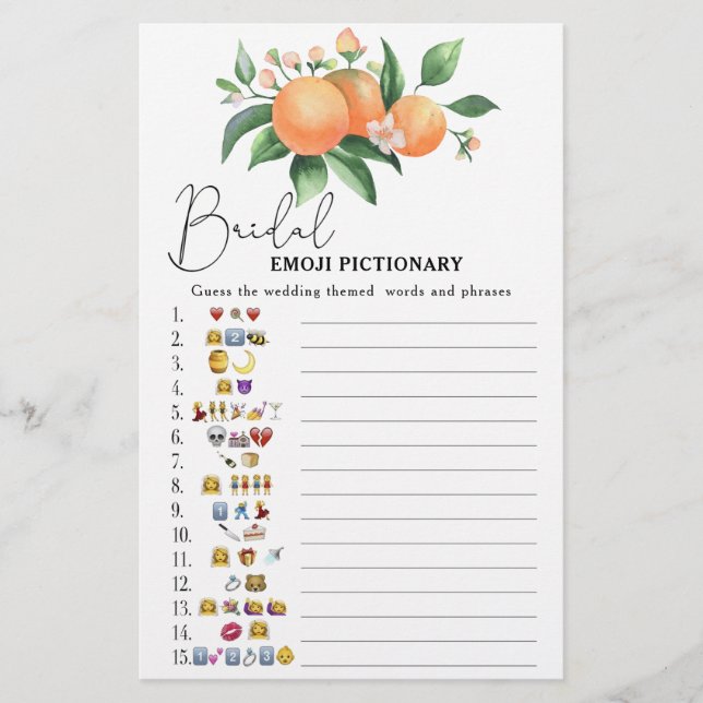 Citrus - bridal shower emoji pictionary game (Front)