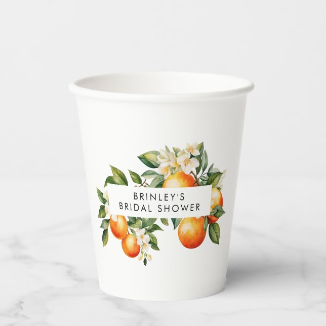 Citrus Bridal Shower Paper Cup Mandarin Orange (Front)