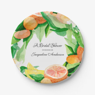 Citrus Bridal Shower Tea Party Orange Lemon Leaf Paper Plate
