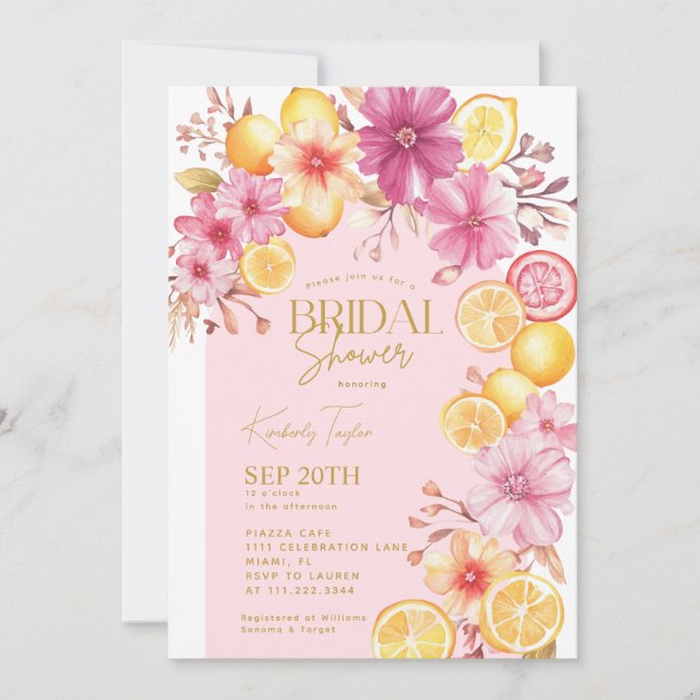 Citrus Bright Floral Mediterranean Bridal Shower Invitation (Front)
