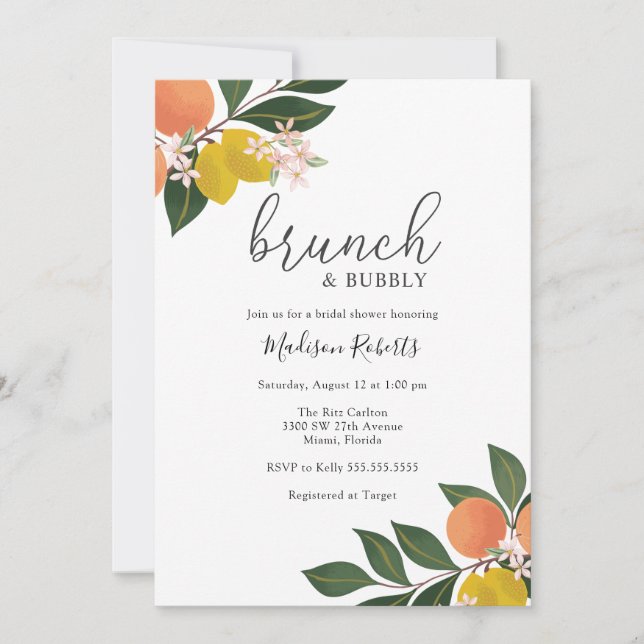 Citrus Brunch and Bubbly Bridal Shower Invitation (Front)