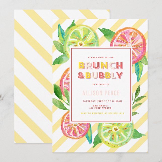 Citrus Brunch and Bubbly Shower Invitation (Front/Back)