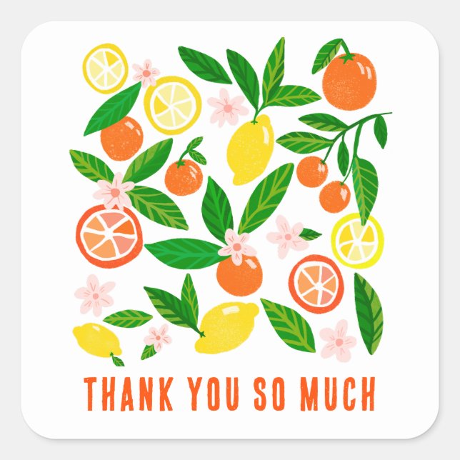 Citrus Celebration Custom BABY SHOWER Thank You Square Sticker (Front)