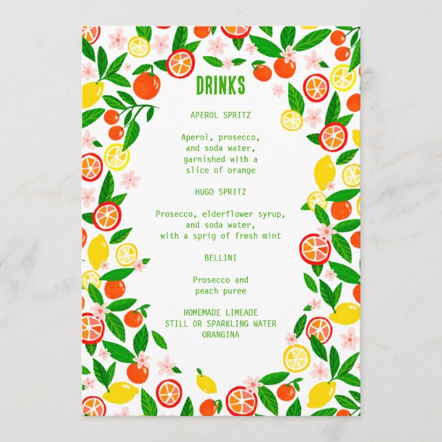 Citrus Celebration CUSTOM DRINKS Summer Fruit Menu (Front)