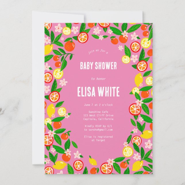 Citrus Celebration CUSTOM QR Code BABY SHOWER Invitation (Front)