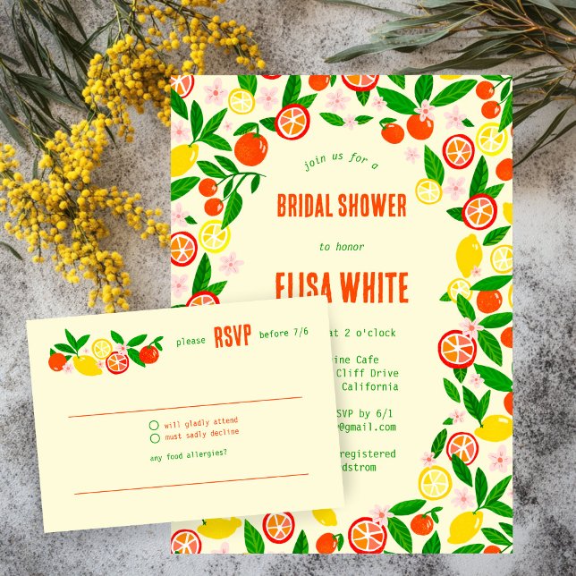 Citrus Celebration CUSTOM Summer BRIDAL SHOWER RSVP Card (Citrus Celebration CUSTOM Hand-drawn Summer BRIDAL SHOWER RSVP Card
)